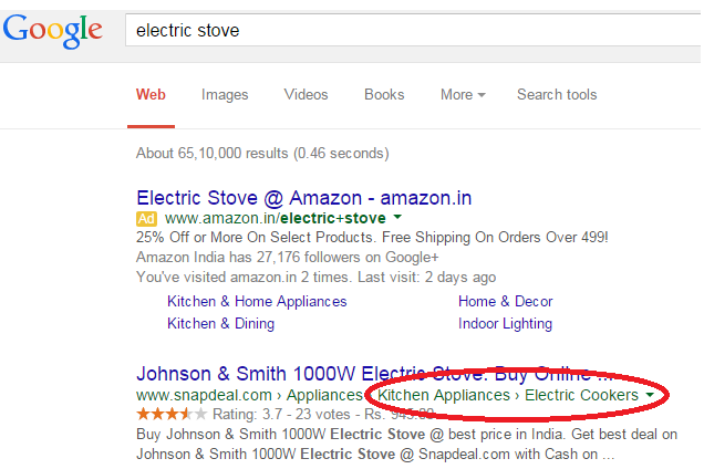 Google Search Result for Ecommerce Website