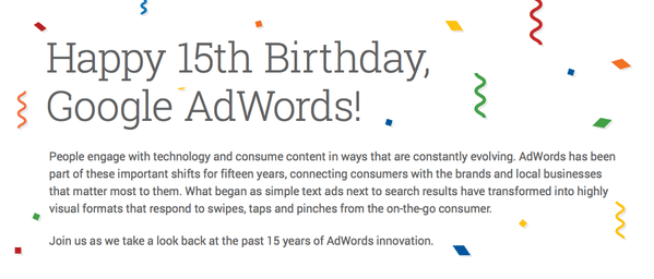 Happy 15th Birthday Google Adwords
