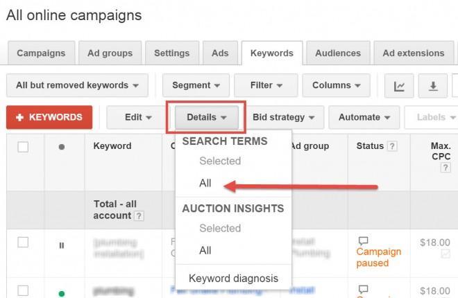 Search Term in Adwords